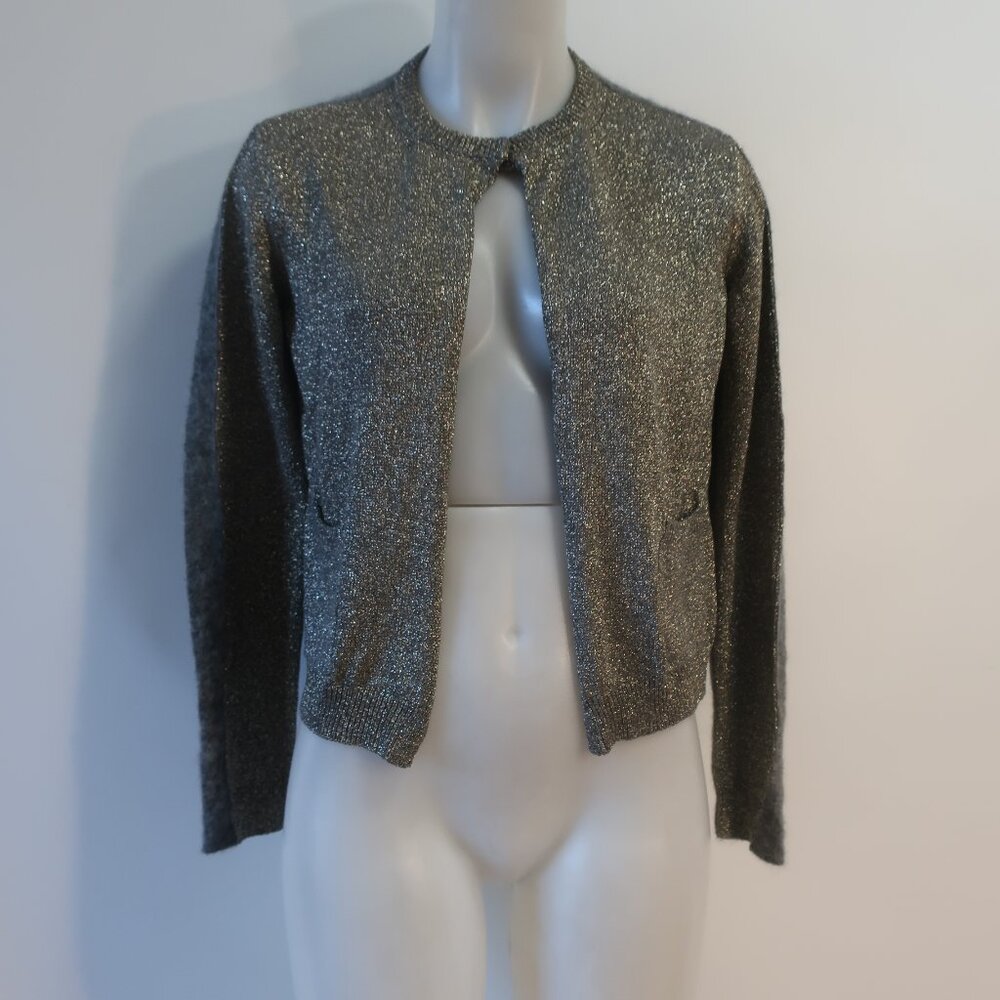 Womens (Nude) Metallic Gray Wool Mohair Alpaca Cropped Cardigan Sweater 40 US/S